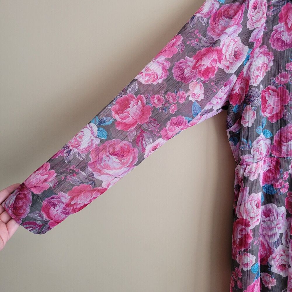 torrid Pink Floral Midi Dress with Blue Accents - Picture 4 of 14